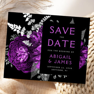 Budget Floral Plum Silver Wedding Save the Date