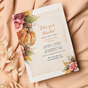 Budget Floral Pumpkin Friendsgiving Invitation