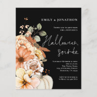 Budget Floral Pumpkin Script Halloween Party Black