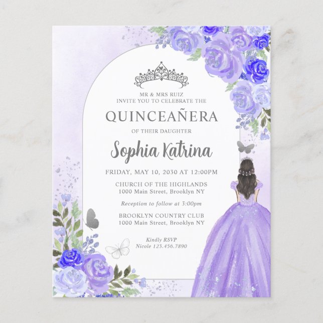 Budget Floral Purple Princess Photo Quinceañera (Front)