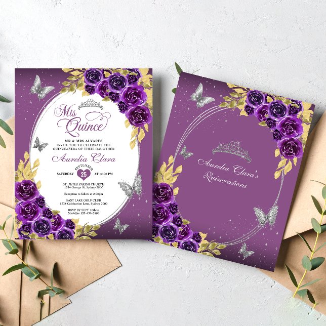 BUDGET Floral Purple Silver Butterfly Quinceañera (Creator Uploaded)