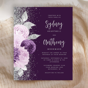 Budget Floral Purple Silver Calligraphy Wedding