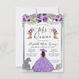 Budget Floral Purple Silver Charra Quinceanera Card