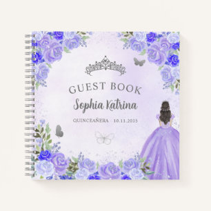 Budget Floral Purple Silver Quinceanera Guestbook Notebook