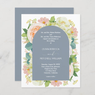 Budget Floral QR Code Dusty Blue Wedding Invites