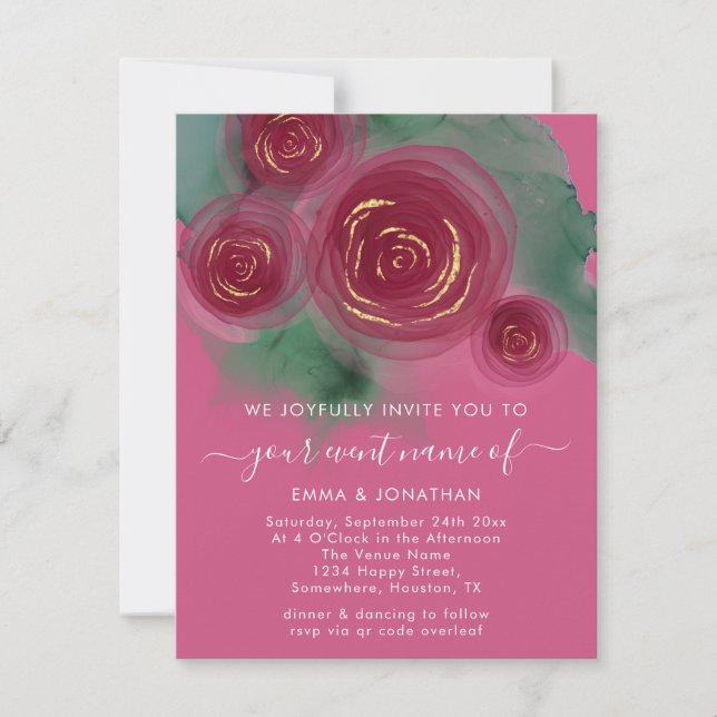 Budget Floral QR Code Rose Gold Marsala Pink (Front)