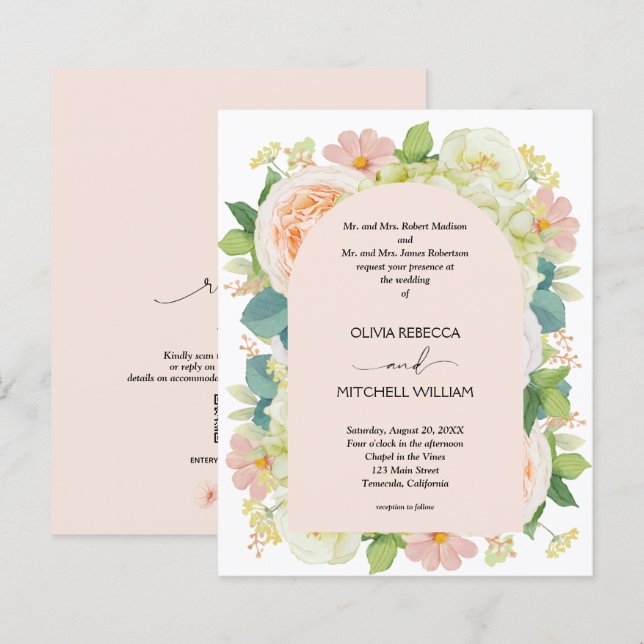 Budget Floral QR Code Wedding Invitations (Front/Back)
