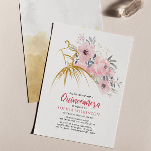 Budget Floral Quinceanera Faux Gold Dress Birthday
