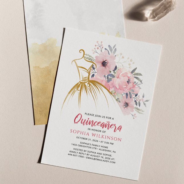 Budget Floral Quinceanera Faux Gold Dress Birthday (Creator Uploaded)