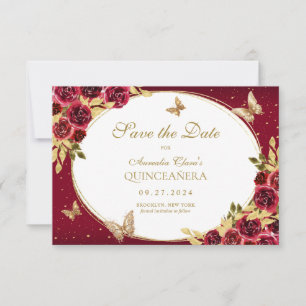 BUDGET Floral Red Gold Butterfly Quinceanera Card