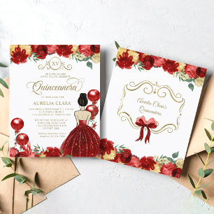 BUDGET Floral Red Gold Princess XV Quinceanera