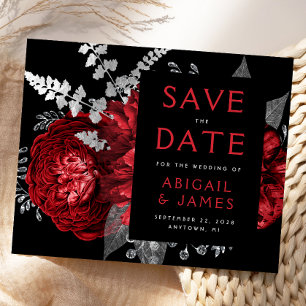 Budget Floral Red Silver Wedding Save the Date