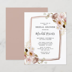 Budget Floral Rose Gold Frame Bridal Shower Invite