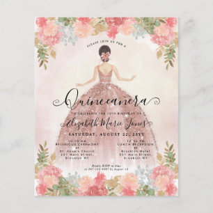 Budget Floral Rose Gold Pink Princess Quinceanera