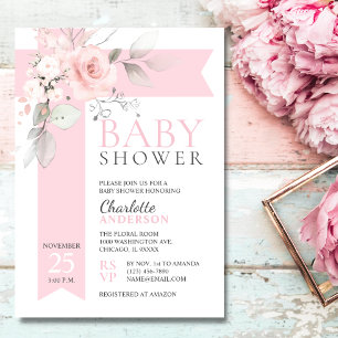 Budget Floral Roses Blush Pink Girl BABY SHOWER Invitation