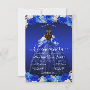 Budget Floral Royal Blue Princess Glam Quinceanera Card