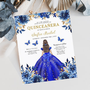 Budget Floral Royal Blue Princess Quinceanera Flyer
