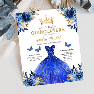 Budget Floral Royal Blue Princess Quinceanera Flyer
