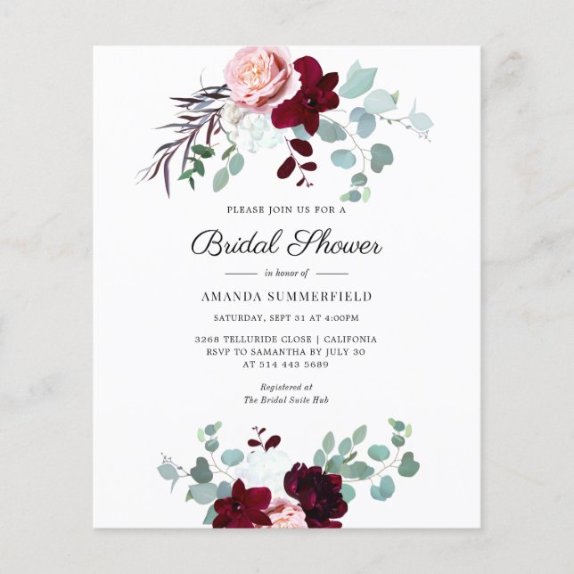Budget Floral Script Bridal Shower Invitation (Front)