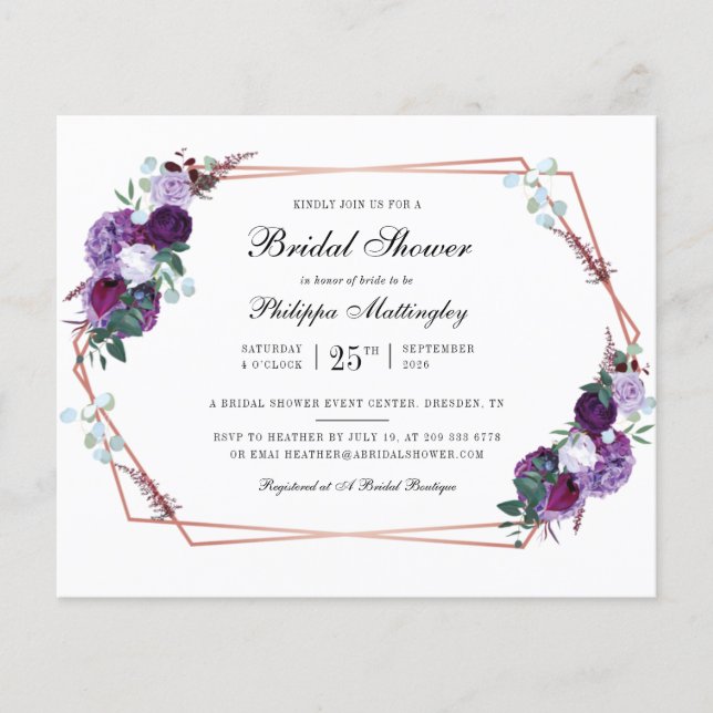 Budget Floral Script Bridal Shower Invitation (Front)