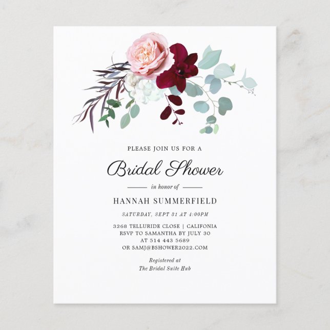 Budget Floral Script Eucalyptus Bridal Shower (Front)