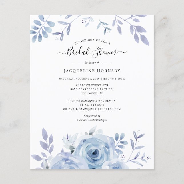 Budget Floral Script Watercolor Bridal Shower (Front)