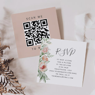 Budget Floral Spring Wedding QR Code RSVP Enclosure Card