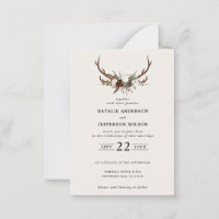 budget floral stag burgundy wedding save the date