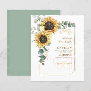 Budget Floral Sunflower Eucalyptus Wedding Invite