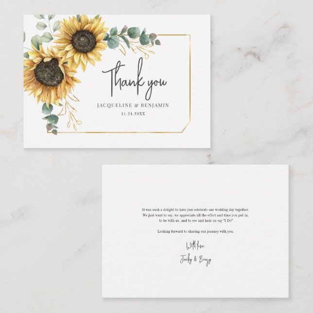Budget Floral Sunflower Wedding Thank You Card (Front/Back)