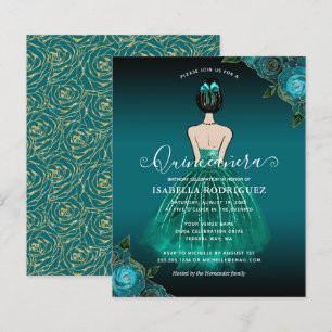 Budget Floral Teal Princess Gold Quinceañera