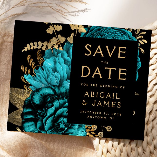 Budget Floral Turquoise Gold Wedding Save the Date (Creator Uploaded)