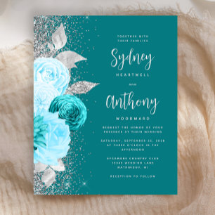 Budget Floral Turquoise Silver Calligraphy Wedding