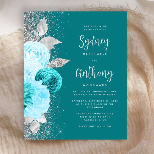 Budget Floral Turquoise Silver Calligraphy Wedding (Creator Uploaded)