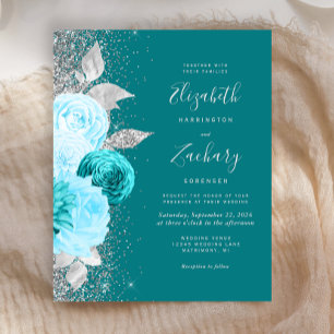 Budget Floral Turquoise Silver Glitter Wedding