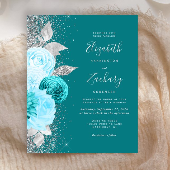Budget Floral Turquoise Silver Glitter Wedding (Creator Uploaded)