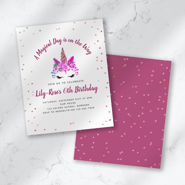 BUDGET Floral Unicorn Face Birthday Invitation (Creator Uploaded)