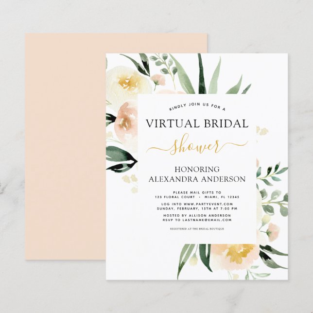 Budget Floral Virtual Bridal Shower Blush Pink (Front/Back)