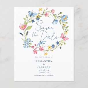 Budget Floral Watercolor Wedding Save The Date Flyer