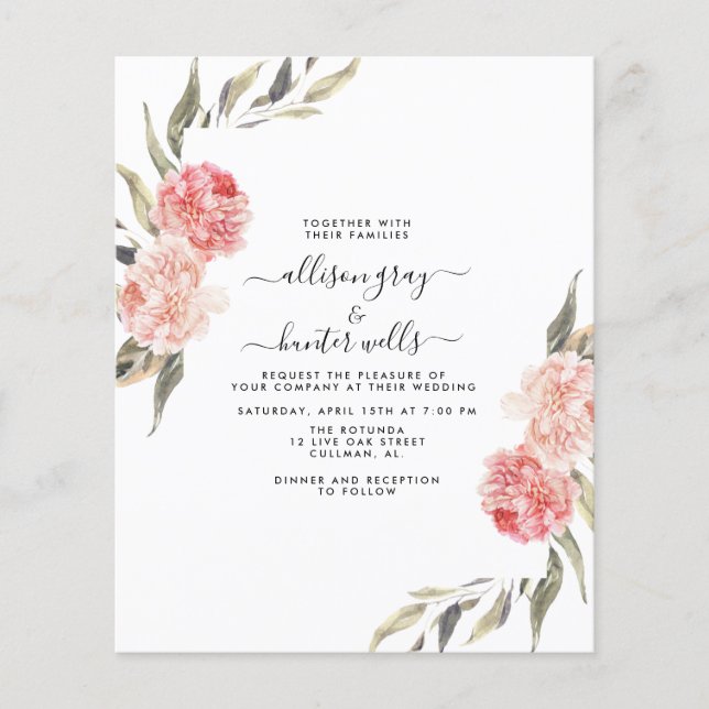 Budget Floral Wedding Invitation | Alise Flyer (Front)