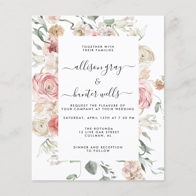 Budget Floral Wedding Invitation | Annabeth Flyer (Front)