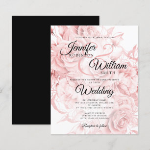 Budget Floral Wedding Invitation Black & Rose Gold
