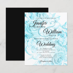 Budget Floral Wedding Invitation Black & Teal
