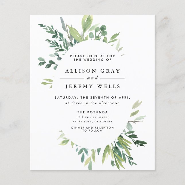 Budget Floral Wedding Invitation Flyer (Front)
