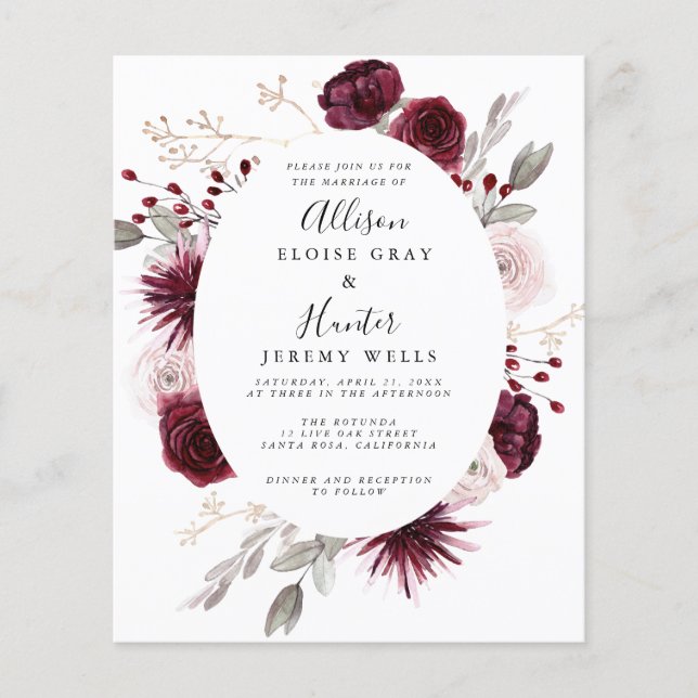 Budget Floral Wedding Invitation  Flyer (Front)