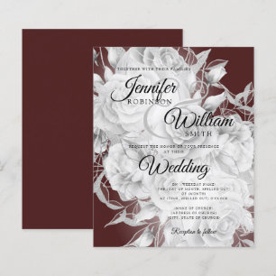 Budget Floral Wedding Invitation Silver & Burgundy
