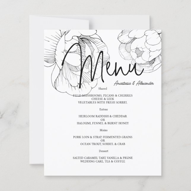 Budget Floral WEDDING MENU. Flyer (Front)