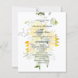 Budget Floral Wedding Program card.