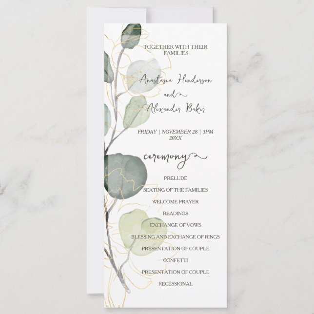 Budget Floral Wedding Program card. Invitation (Front)