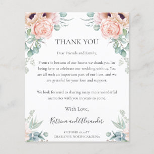 BUDGET Floral Wedding Reception Thank You Card